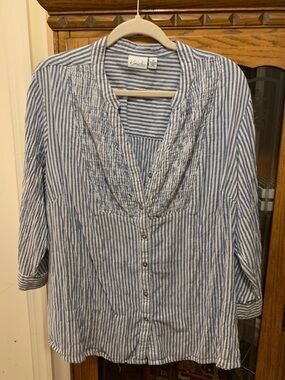 Kim Rogers Blue and White Striped Button-Front Women's Top